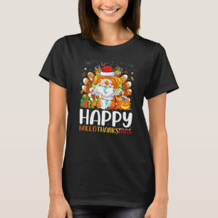 Camiseta Gato Persa Dia das Bruxas Natal Feliz Hallothanks