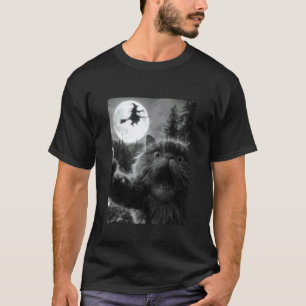 Camiseta Gato Persa Engraçado Selfie Lua Cheia Bruxa Voador