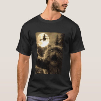 Camiseta Gato Persa Engraçado Selfie Lua Cheia Bruxa Voador