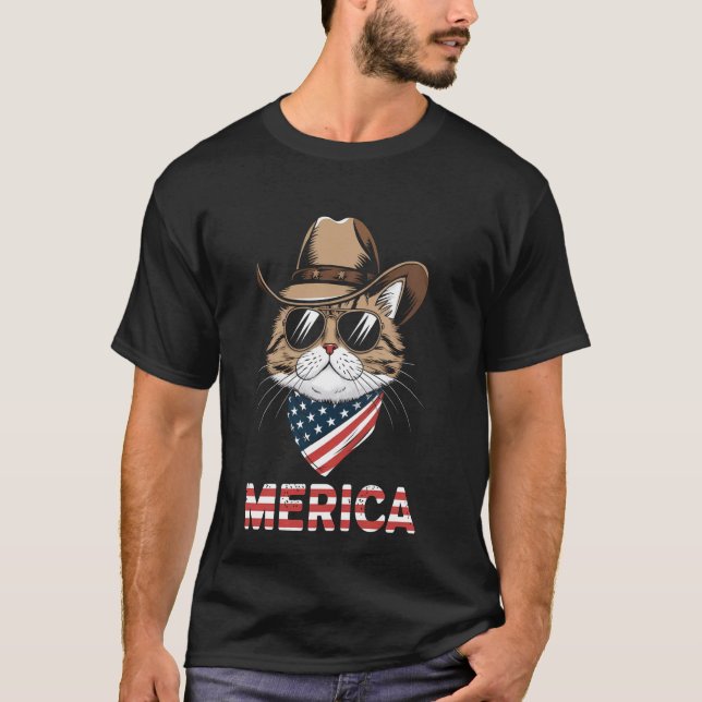 Camiseta Gato Persa EUA 'Merica 4 de Julho (Frente)