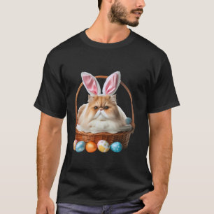 Camiseta Gato Persa Fofo Caça ao Ovo de Páscoa Dono Orelhas