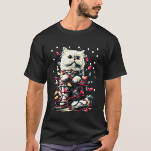 Camiseta Gato Persa Fofo com Luzes de Natal Kitte Nevado