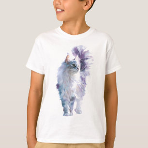 Camiseta Gato Persa Fofo de Aquarela Pastel Etéreo para Cri