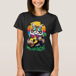 Camiseta Gato Persa Havaiano & Ukulele de Abacaxi Verão Va