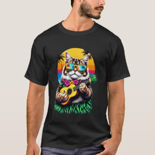Camiseta Gato Persa Havaiano & Ukulele de Abacaxi Verão Va