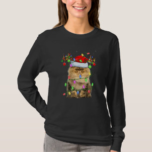 Camiseta Gato Persa Iluminação de Natal Papai Noel Gato Per