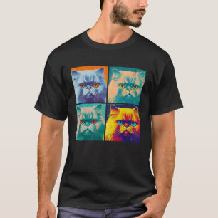 Camiseta Gato Persa Ilustração Pop Animal Colorido Homens