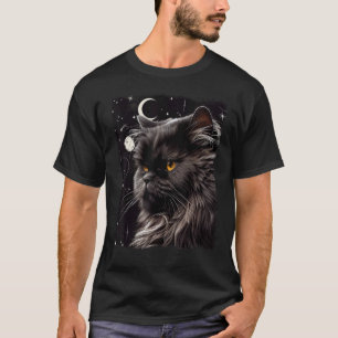 Camiseta Gato Persa Lua Crescente E Estrelas