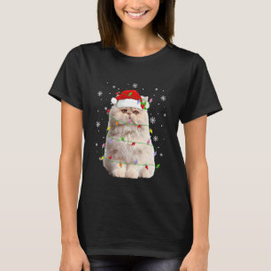 Camiseta Gato Persa Luzes de Natal Chapéu Engraçado do Papa