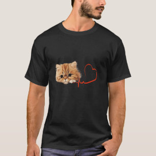 Camiseta Gato Persa Meu Batimento Cardíaco EKG Gatos Engraç