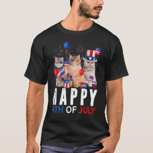 Camiseta Gato Persa Vermelho Branco Azul Fofo Patriótico Fe