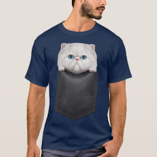 Camiseta Gato Pérsico Branco no bolso do peito
