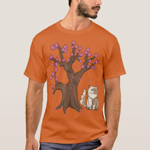 Camiseta Gato Pérsico Japonês Mãe Cereja Flor T-Shirt