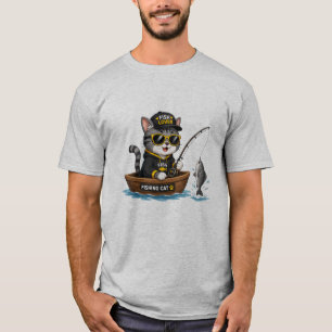 Camiseta Gato Pescador Amante de Peixes Gato Fofo Pescando 