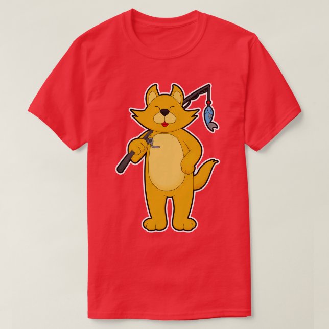 Camiseta Gato Pescando com vara de pescar Peixe (Frente do Design)