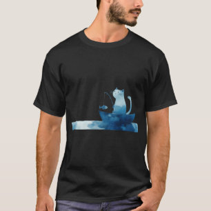 Camiseta Gato pescando em um pequeno barco