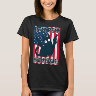 Camiseta Gato Pew Madafakas Vintage Louco Gato Bandeira dos