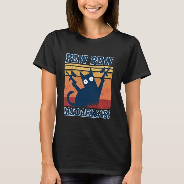 Camiseta Gato Pew Pew Madafakas Arma de Paintball de Gato L (Frente)