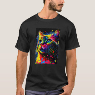 Camiseta Gato Pintado com Tinta Colorida - Estilo Premium d