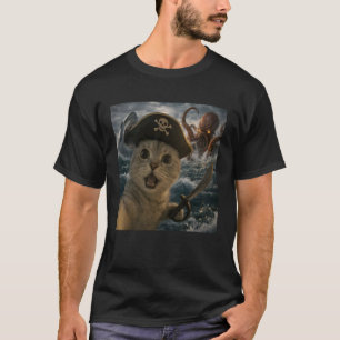 Camiseta Gato Pirata Engraçado Selfie com Lula Monstro do M