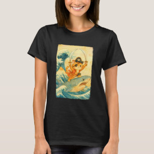 Camiseta Gato Pirata Fofo Vintage Andando de Tubarão Funny 