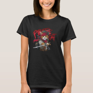Camiseta Gato Pirata Gato Engraçado Dia das Bruxas Gato Jol