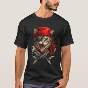 Camiseta Gato Pirata Jolly Roger Halloween Caveira e Ossos