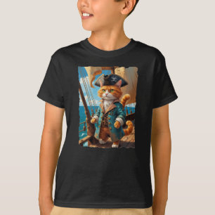 Camiseta Gato pirata no convés da nave dele!