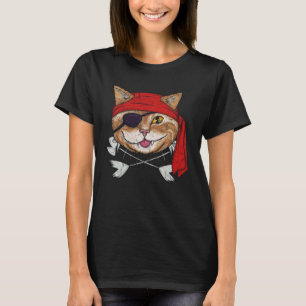 Camiseta Gato Pirata Vintage Diversão Kitten Ossos Cruzados