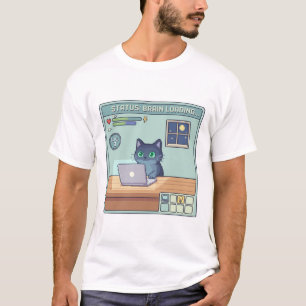 Camiseta Gato Pixel Carregando Cérebro – Gato Gamer Retrô E