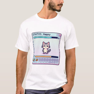 Camiseta Gato Pixel Vibrações Positivas – Gato Gamer Feliz 
