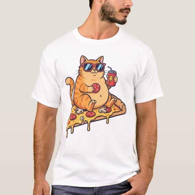 Camiseta Gato Pizza Engraçado, Apenas um Gato que Ama Pizza (Frente)