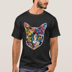 Camiseta Gato Poligonal de Geometria Fofa Abstrata Colorida