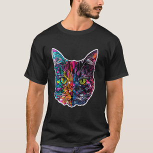 Camiseta Gato Poligonal de Geometria Fofa Abstrata Colorida