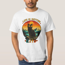Camiseta Gato Pôr do Sol Retro, Camiseta Preta Vin