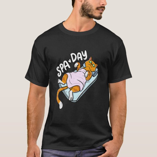 Camiseta Gato Preguiçoso Gato Gato Bonito Spa Dia Bem-Estar (Frente)