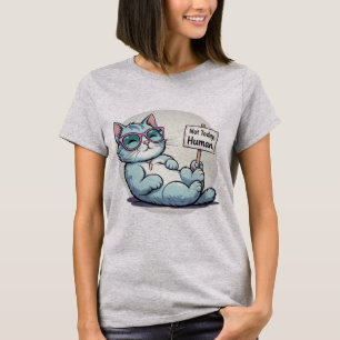Camiseta Gato Preguiçoso Não Hoje Engraçado, Lado Gatinho R
