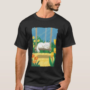 Camiseta Gato Preguiçoso no Jardim Paz Floral Vibração de P