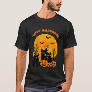 Camiseta Gato Preto Abóbora Lua Morcegos Feliz Halloween Ga