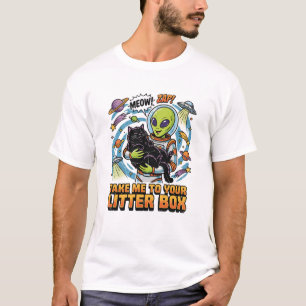 Camiseta Gato Preto Alienígena Engraçado Leve-me Para a Sua