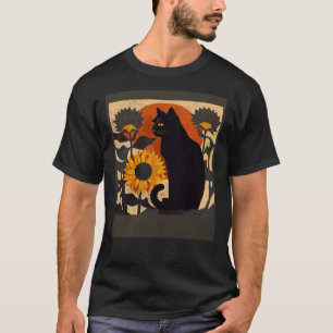 Camiseta Gato Preto Amamentando Girassol