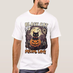 Camiseta Gato Preto Amor Especial Halloween Abóbora Lua Che