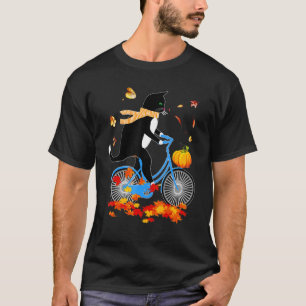 Camiseta Gato Preto Andando de Bicicleta Ação de Graças Out
