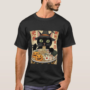 Camiseta Gato Preto Assustador Chapéu de Bruxa Sorvendo Ram
