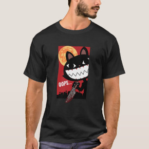 Camiseta Gato Preto Assustador Com Faca Mulheres De Hallowe