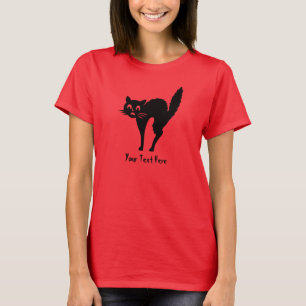 Camiseta gato preto assustador com o Dia das Bruxas para