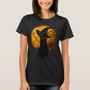 Camiseta Gato Preto Assustador Da Vintagem Com Lua Cheia De