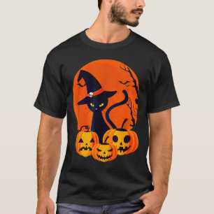 Camiseta Gato Preto Assustador Dia das Bruxas Chapéu de Bru