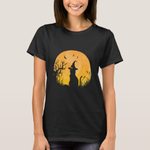 Camiseta Gato Preto Assustador Dia das Bruxas Chapéu de Bru