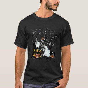 Camiseta Gato Preto Assustador do Dia das Bruxas Chapéu de